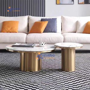 Sang Trọng Bàn Cà Phê Nhà Hiện Đại Vàng Thép Không Gỉ Kết Hợp Bằng Đá Cẩm Thạch Vòng Bàn Trà Bàn Cà Phê Thiết Lập Cho Phòng Khách - Product Image 3