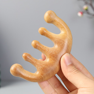 Peine de Cinco Dientes con Cuentas Redondas de Madera de Sándalo Verde, Peine de Masaje Meridiano para el Cuero Cabelludo, para un Cuidado Capilar de Lujo, <span class=keywords><strong>Masajeador</strong></span> de Cabeza - Product Image 3