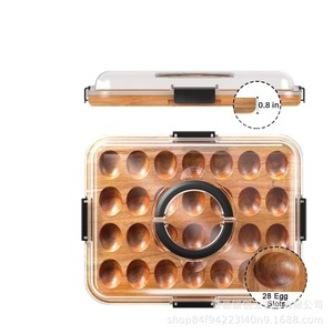 Bandeja para guardar huevos de madera maciza con 28 compartimentos, tapa acrílica con clip para servir bocadillos en fiestas - Product Image 1