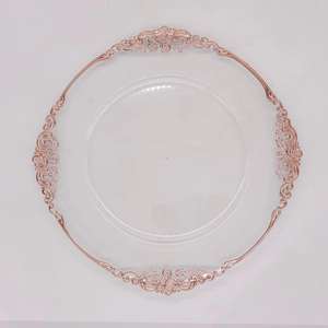 2024 mariage or argent couleur gaufré jante table décoration clair chargeur plaques nouveau design à motifs jante sous la <span class=keywords><strong>plaque</strong></span> pour l'événement - Product Image 6