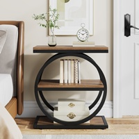Table d'appoint étroite avec 3 étagères de rangement, table d'appoint en bois avec cadres en métal noir, petite table d'appoint de canapé industrielle salon
