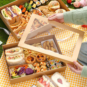 Boîte <span class=keywords><strong>en</strong></span> carton kraft rectangulaire avec fenêtre pour <span class=keywords><strong>boulangerie</strong></span>, vente <span class=keywords><strong>en</strong></span> gros, à emporter, pour fruits, thé de l'après-midi, camping, sushis, restauration rapide - Product Image 3