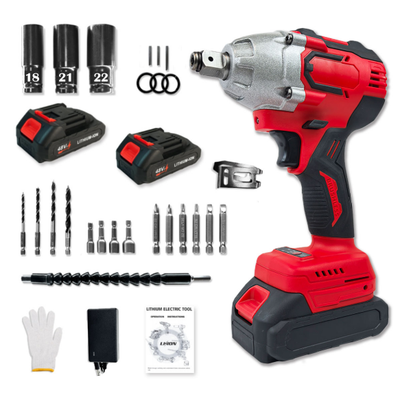 Cordless Industrial High Torque Impact Wrench 20V Brushless Electric DIY Power Tool Two Li-ion Batteries 4-in Drive 350N.m Max