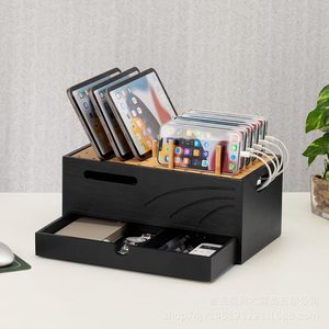 Bamboo Desktop Organizer With <b>Drawers</b> And Pegs For Office <b>Storage</b> - Product Image 5