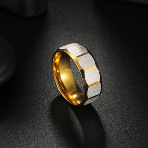 Gran oferta de joyería de acero inoxidable al por mayor Hip Hop <span class=keywords><strong>Punk</strong></span> diseño geométrico esmerilado pareja anillo Unisex - Product Image 2