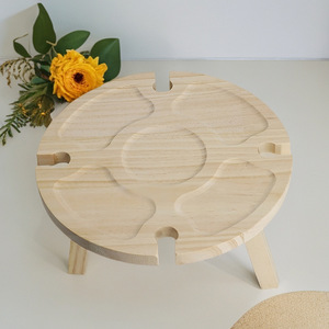 Table à collation en bois d'extérieur, ronde, pliable, portable, table de pique-nique pour le vin, couleur bois naturel, design rustique - Product Image 4