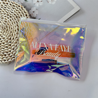 Bolsa de embalaje de PVC transparente láser personalizada de lujo con cremallera, bolsa holográfica reutilizable con cierre de cremallera para ropa, impresión de bolsas de plástico Ziplock