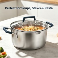 Batterie de cuisine premium en acier inoxydable triple couche, écologique, sans revêtement, casseroles, couvercles en verre avec passoire, compatible induction