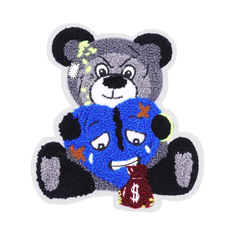 Wholesale Custom Chenille Teddy-bear Embroidery Patches Cartoon Cute Bear Sweatshirt Patch Embroidery Patch on Bear