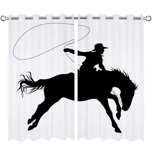 بيع بالجملة كرتون ، صورة ظلية لرعاة البقر ركوب الخيل حبل متسابق رياضة 3D مطبوعة ستارة نافذة المنزل