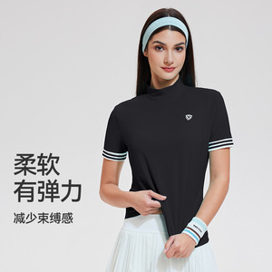 Ropa deportiva de tenis de secado rápido ajustada de verano para mujer, camiseta de golf con cuello levantado de manga corta que absorbe el sudor - Product Image 5