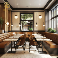 Ron Group, solution tout-en-un pour restaurants, banquette en cuir capitonnée, table carrée en bois et ensemble de chaises, mobilier commercial