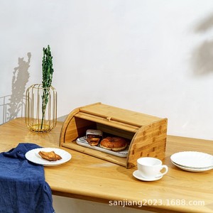 Ruoyi Bamboo Bread Box Natural Color Double Layer Pull Out <b>Storage</b> <b>Kitchen</b> Countertop Bread <b>Container</b> - Product Image 1