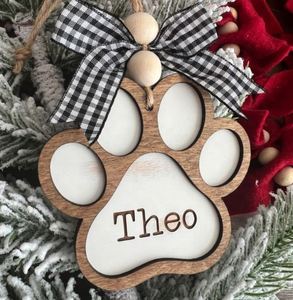 Personalized Pet or Stocking Tag Paw Print Customized <b>Dog</b> Wooden <b>Christmas</b> Ornament - Product Image 3