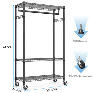 Porte-vêtements moderne ouvert en acier au carbone, anti-poussière, sur pied, pour chambre à coucher, avec étagères de rangement pour pantalons et cravates - Product Image 5