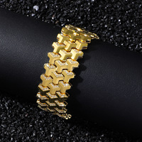 Bracelet Homme Surdimensionné 20mm à Maillons Entrelacés, Entièrement Sertie de Zircons, en Laiton, Chaîne de Poignet Massif Style Hip Hop, Accessoire