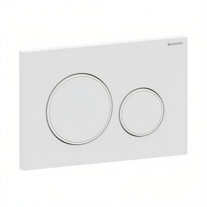 Placa de control Geberit Sigma 20 de 2 botones, blanca con bordes dorados, 24.6 cm de longitud, para inodoros con pulsadores. - Product Image 3