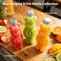 Bouteille de jus en PET transparente avec couvercle en aluminium, motif ours 3D mignon, sans BPA, qualité alimentaire, anti-fuite, vente en gros