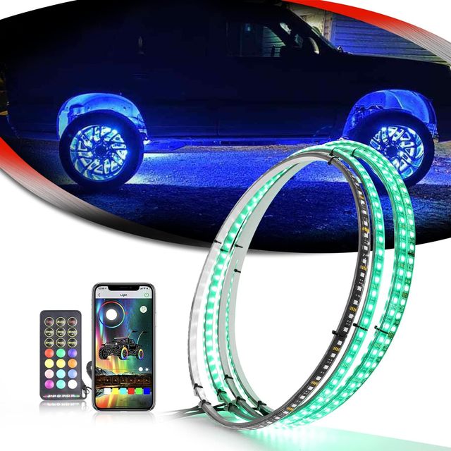 4PCS 12/14/15.5/17inch RGB Wheel Ring Light Bluetooth+RF Control W/Turn Signal and Braking Function LED Tire Wheel Light Kits