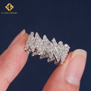 แหวนเพชรคิวบันลิงค์จาก ZUANFA JEWELRY เพชรเลี้ยงในห้องปฏิบัติการ เงินแท้ 925 ประดับเพชรแบบไมโครเพฟ สไตล์ฮิปฮอป วงแหวนหน้ากว้าง - Product Image 6