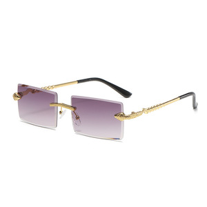 Gafas de sol rectangulares sin montura UV400, diseño de serpiente, protección solar para mujer, a la moda - Product Image 4
