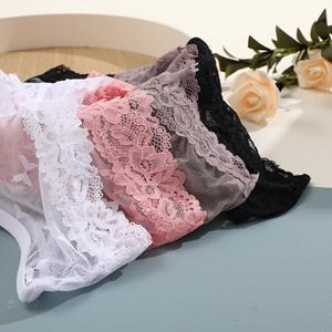 Mid-Rise Women's Bikini Lace <strong>Panties</strong> Bow Decor Half Back Coverage Everyday Style Custom XL High Wholesale Knitted Weaving Solid - Product Image 3