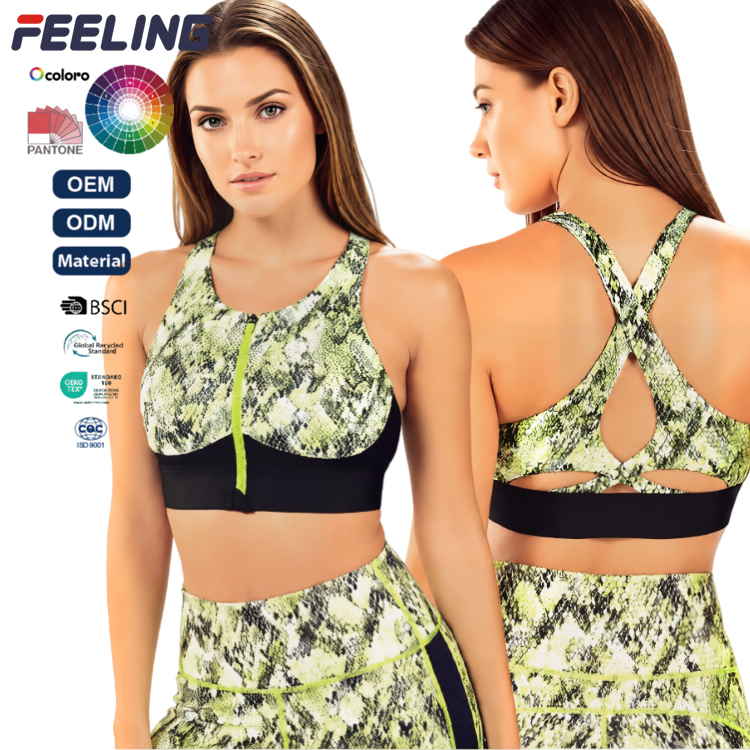 Postpartum Postoperative Sports Bra With Sublimation Print Front Zipper Cross Back High Impact Support Removable Cups OEM ODM