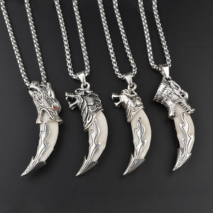 Collar de Diente de Lobo de Acero de Titanio, Collar con Colgante de Diente de Perro Auténtico de Mastín Tibetano para Amantes - Product Image 1