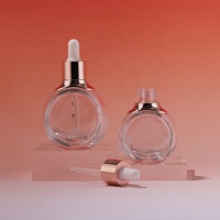 Flacon compte-gouttes en verre transparent plat et rond de 30 ml et 50 ml, conteneur cosmétique or rose pour huile essentielle, flacon pompe cosmétique vide