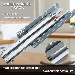 カスタムボトム隠し2セクションダンピングサイレントバッファー自吸式アンダーマウントダブルテレスコピックキャビネット引き出しレールスライド - Product Image 3