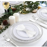 Assiette de présentation dorée transparente de 13 pouces avec perles, en plastique doré, pour mariage, dîner, décoration de fête et assiettes de présentation