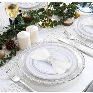 Assiette de présentation dorée transparente de 13 pouces avec perles, en plastique doré, pour mariage, dîner, décoration de fête et assiettes de présentation - Product Image 4