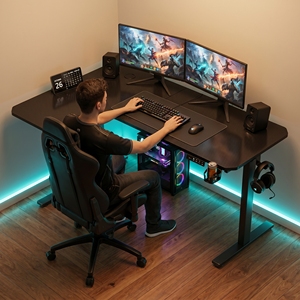 L shape standing <b>desk</b> Corner Sit Stand Workstation <b>Large</b> Gaming <b>Desk</b> Nail <b>desk</b> with Dual Monitor Support For Escritorio Gamer - Product Image 3