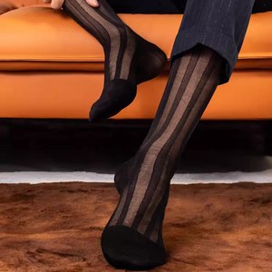 <span class=keywords><strong>Chaussettes</strong></span> habillées transparentes à rayures pour hommes, <span class=keywords><strong>ultra</strong></span>-<span class=keywords><strong>fines</strong></span>, respirantes, en nylon et soie, pour affaires, OEM - Product Image 2