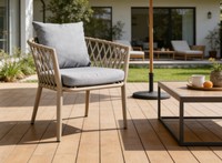 Fauteuil tressé en corde de qualité commerciale pour l'extérieur, mobilier de salle à manger pour projets hôteliers, complexes balnéaires, cafés au bord de la piscine, villas résidentielles