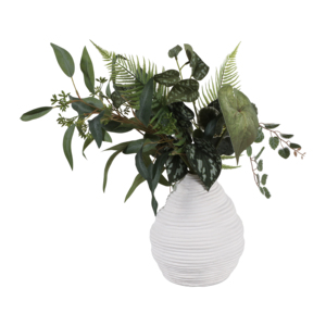 Vaso rotondo in ceramica bianco con design a coste per decorazioni per la casa, soggiorno, camera da letto, ufficio, esposizione su tavolo - Product Image 2