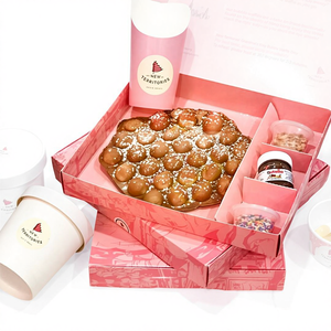 Boîte d'emballage à gaufres à bulles en papier rose de qualité alimentaire avec impression de logo personnalisé porte-crêpe pour emballage de crème glacée en cône en papier à emporter - Product Image 2