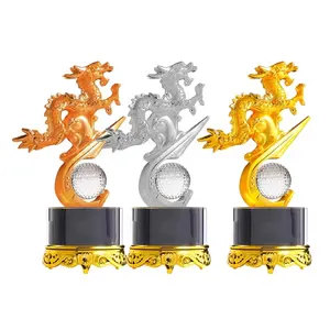 Golden Dragon Company Event Annual Ceremony Souvenir Gift Crystal Glass Metal Award Golf Trophy