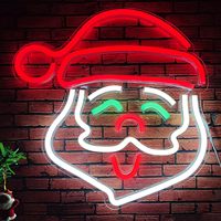 Letrero LED de Neón Personalizado 'Feliz Navidad' - Gráfico de Gorro con Astas en Cursiva Rojo y Blanco |   Luz Decorativa para el Hogar con Control Remoto IP65