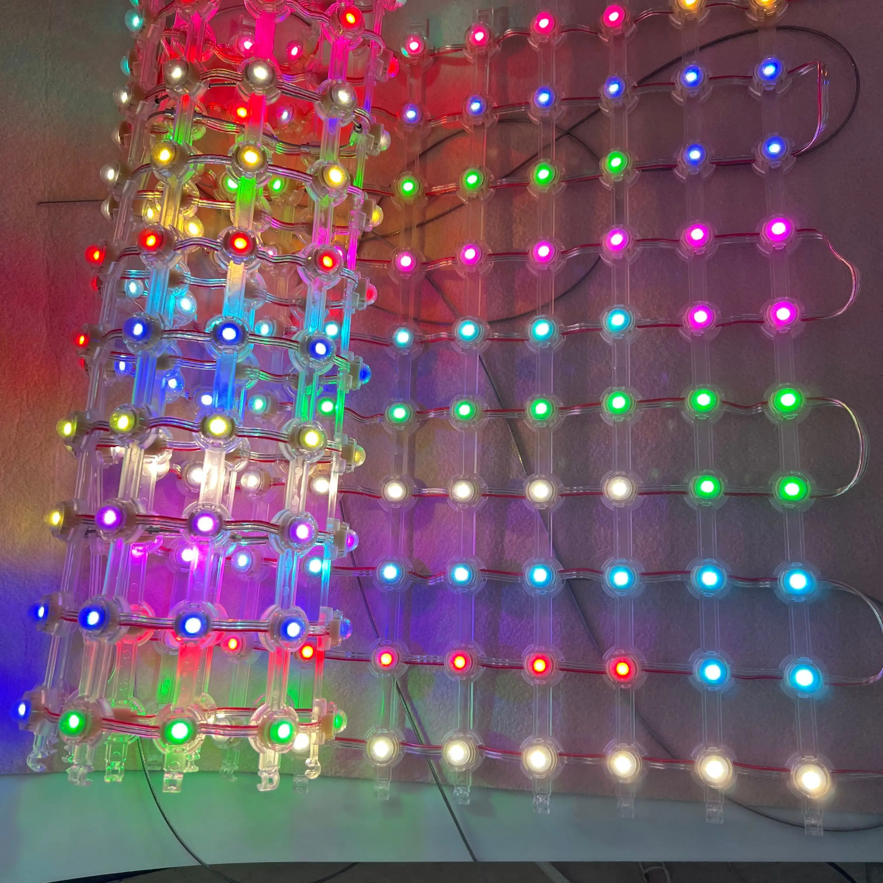 Wholesale full color flexible led grid screen transparent Pixel Matrix mesh display outdoor led pixel grid screen