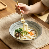 Bol à ramen en céramique rayé de style japonais, bol conique à large ouverture pour soupe de nouilles, bol à salade et pâtes, vaisselle pour la maison et la restauration