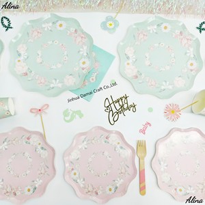Vaisselle jetable pour fête à thème floral DAMAI, cyan rose, pour filles, anniversaire, serviettes en papier, gobelets, assiettes - Product Image 1
