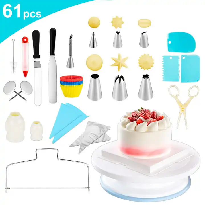 Kit d'outils de décoration de gâteaux, 80 pièces, support de gâteaux,  platine, sacs à pâtisserie, buse de crème, Table rotative, fournitures de  pâtisserie, ensemble d'outils de cuisson - AliExpress