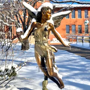 花园精致装饰真人大小金属翅膀雕塑青铜仙女雕像