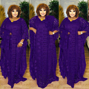 2-delig Afrikaans jurkje met ronde hals, onregelmatige kant, casual, uitgehold, met binnenrok, traditionele dameskerkjurk - Product Image 5