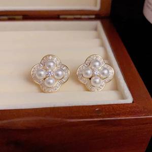 Boucles d'oreilles clous tendance en argent S925 avec support creux pour perles multiples, accessoires DIY pour perles de 4-5 mm, référence 22597 - Product Image 1