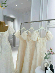 Vestido Midi de Encaje Floral Color Nude, Vestido Midi de Encaje Floral con Cuello Cuadrado, Vestido Tejido de Poliéster Elegante y Femenino - Product Image 2