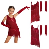 Costumes de danse latine pour filles de 6 à 16 ans, tenue de danse latine pour compétition, justaucorps avec 1 paire de gants en maille, ensembles de vêtements
