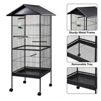 Vente Flash Grande Cage Carrée en Plastique pour Perroquets et Canaris, Motif à Pois, Plateau en Plastique, Fermeture Coulissante Horizontale, Volière Extérieure pour Oiseaux