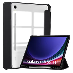 Pu deri tri-fold standı flip darbeye akrilik koruyucu samsung s8 galaxy tab s9 tablet artı ultra arka kapakları vaka